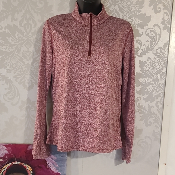 no brand Tops - Women's Heathered Burgundy Quarter-Zip Top